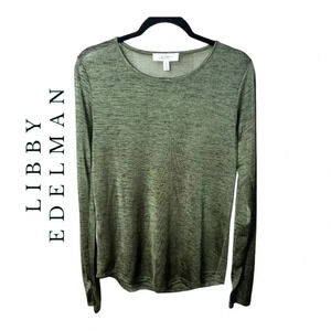 0225. LIBBY EDELMAN SHEER LONG SLEEVES TOP HUNTER GREEN‎ IN COLOR SIZE MEDIUM